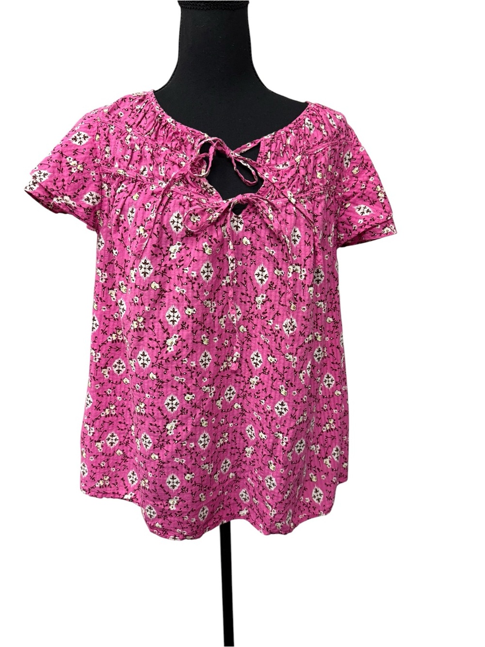 Lane Bryant Floral Tie Neck Peasant Blouse Pink Boho Cottagecore Size 16 - Picture 2 of 10